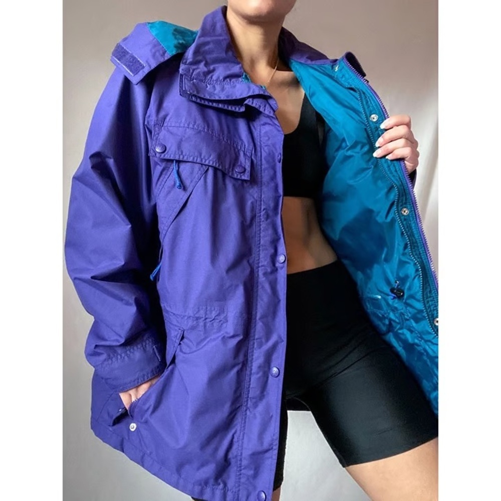 REI Elements | Vintage 90s Rain Jacket Purple Teflon Waterproof Long 10